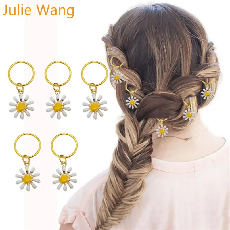 

Julie Wang 5PCS Hair Pendant Rings Set Hair Clip Headband Alloy Enamel Flowers Fruit Charm Braid Hairwear Jewelry Accessory