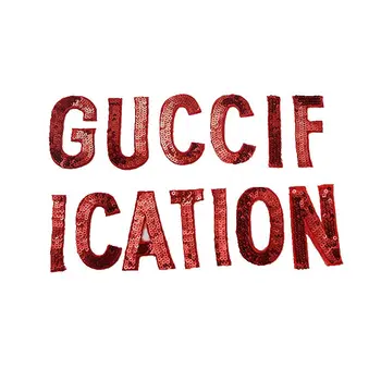 

Red guccification Sequined Patches For Clothing Iron On Patches Clothes letter patches Stickers Sewing Paste Decoration 1set