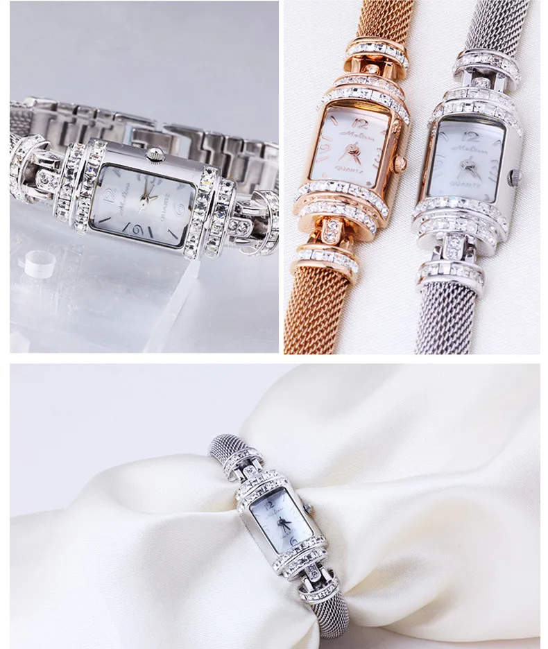 Винтажный Модный браслет MELISSA, часы с сияющими австрийскими кристаллами, женские наручные часы, кварцевые браслеты, Relogios Montre Femme F2318