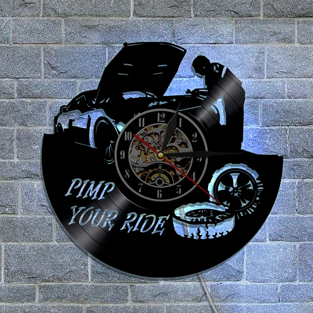 1Piece Repairing Car Vinyl Wall Clock Creative Garage Wall Decor Art