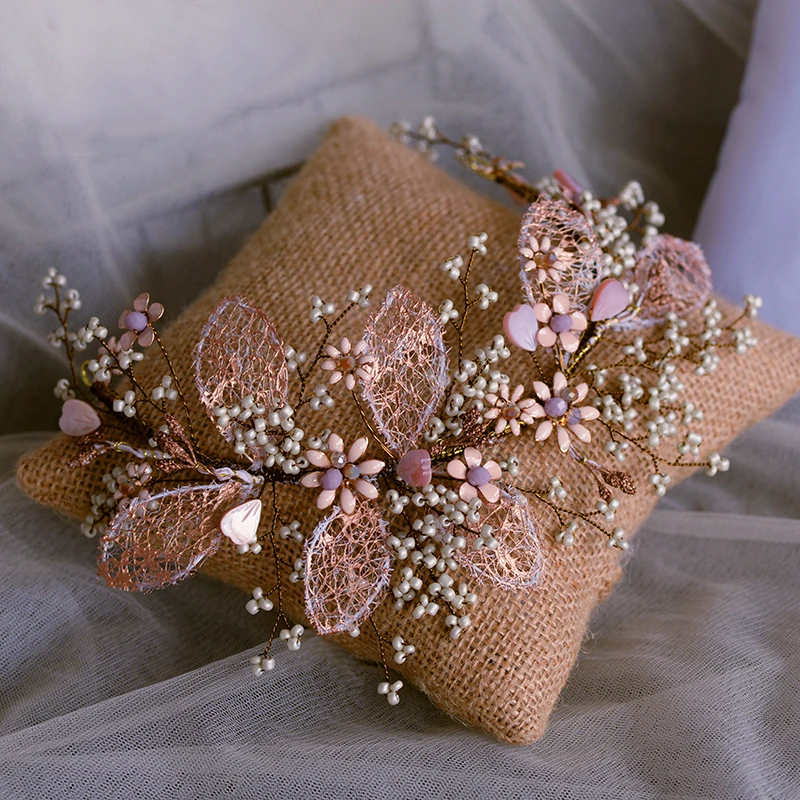 HIMSTORY Ретро розовые камни ручной работы цветок невесты ободки бусины Свадебные ободки свадебные аксессуары для волос вечернее платье