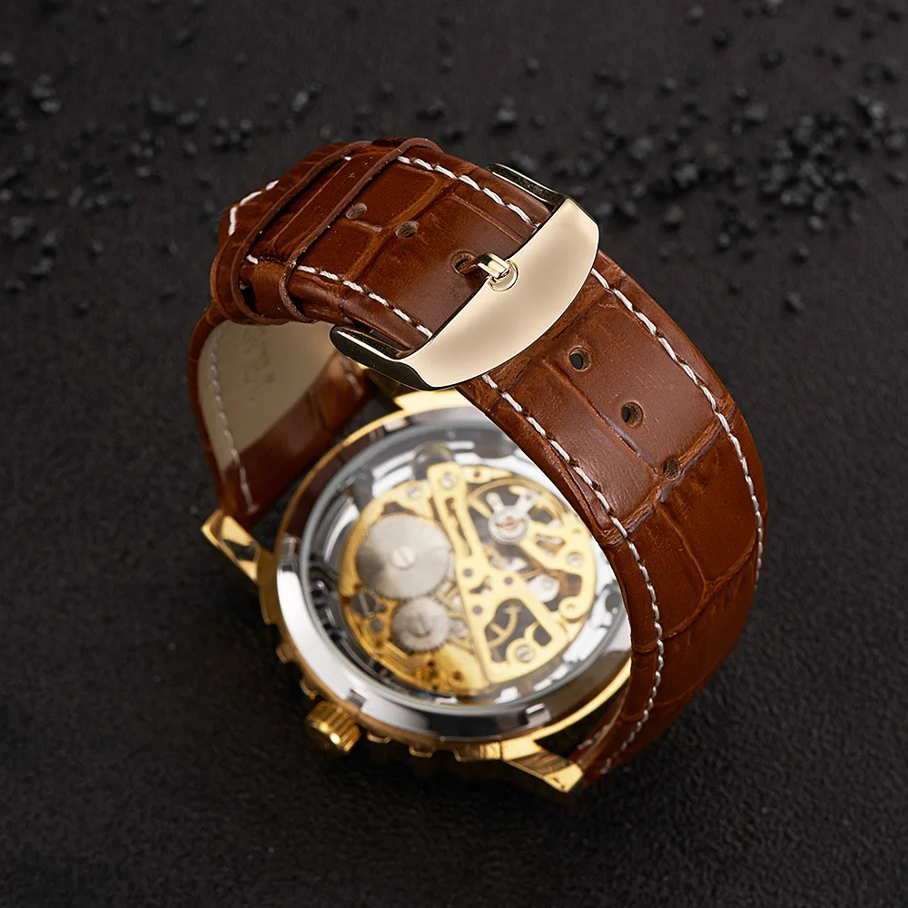 Gold mechanical watch men-3