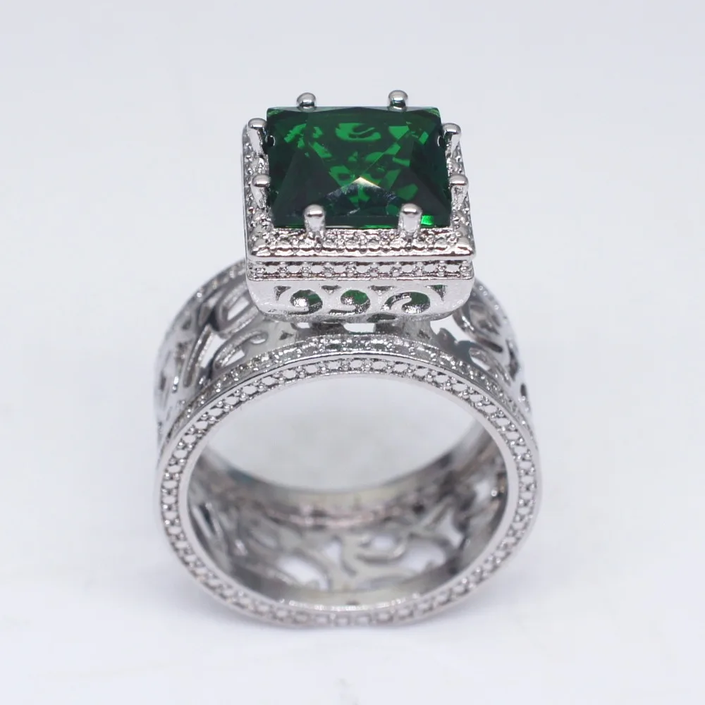Великолепный Большой Кристалл зеленый камень кольцо мужской женский 925 серебро обручальное кольцо вечерние Винтаж для вечеринки Свадебные Кольца для женщин