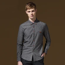 Хлопок, мягкая Весенняя Мужская одежда, рубашки, брендовая одежда, повседневная приталенная Мужская рубашка с длинными рукавами, в горошек, с принтом