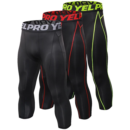 Yuerlian US Local, 3 шт., мужские компрессионные штаны, термобелье, крутые, сухие, спортивные колготки, леггинсы, колготки для бега - Цвет: black Bred Bgreen