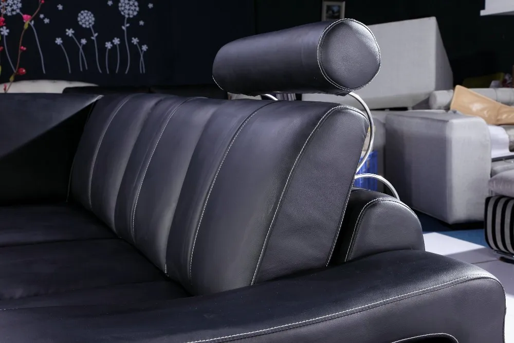 0411-AL330-2 black leather sofa