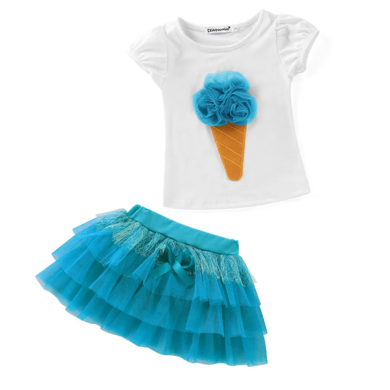 Комплекты одежды для маленьких девочек; коллекция года; летняя одежда для девочек; футболка+ юбка; детская одежда; Спортивный костюм для девочек; костюм; одежда для детей - Цвет: Blue
