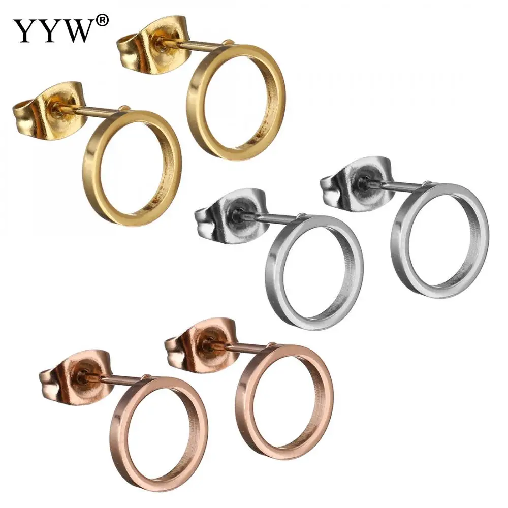 

YYW Low Price High Quality Stainless Steel Stud Earrings Round Charm Wholesale Donut Plated For Woman Rose Gold Color 9x9mm
