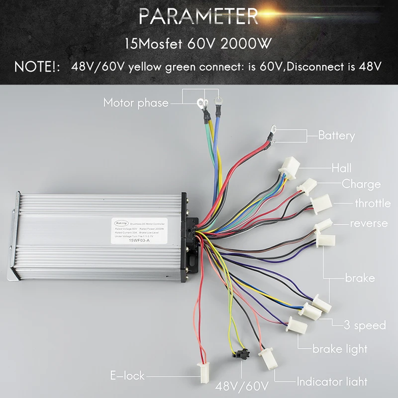 Excellent 48V 60V 2000W Electric Bicycle Conversion Kit BLDC Gear Motor, Speed Controller, Twist Throttle, e-scooter Brake, LED Headlight 4