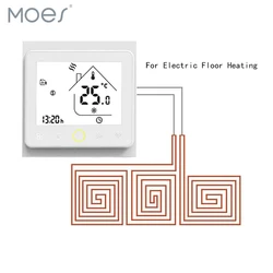 Thermostat à écran tactile LCD, 16a, régulateur de température, rétro éclairage pour chauffage électrique, Programmable 