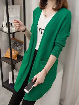 

2019 New Long Cardigan Women Knitted Cardigan Korean Slim Fashion Solid Color Loose Pocket Soft Sweater Long Sleeve Coat