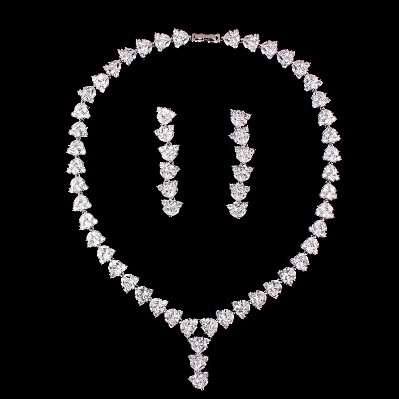

Luxury High Polished Cubic Zirconia CZ Wedding Tennis Necklace and Earring Set