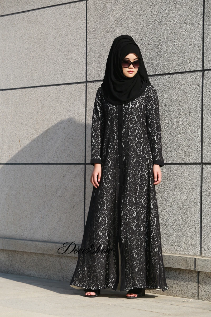 DovesShow Elegant Lace Daewoo Nexia Dubai Abaya Jilbab Traditional Islamic Clothing Djellaba Robe Musulmane Muslim Dress EID