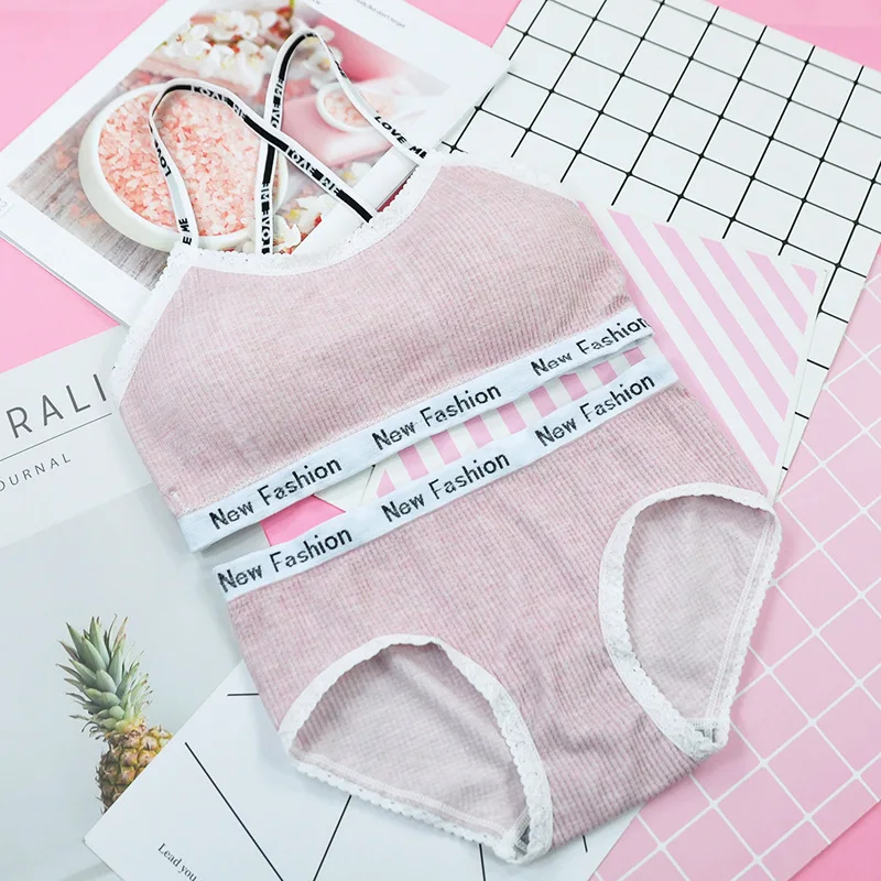 

Teenage Girls Cotton Underwear Bra Kids Lingerie Undergarments Puberty Girl Underwear Young Girls Panties and Bra Set 12-18T