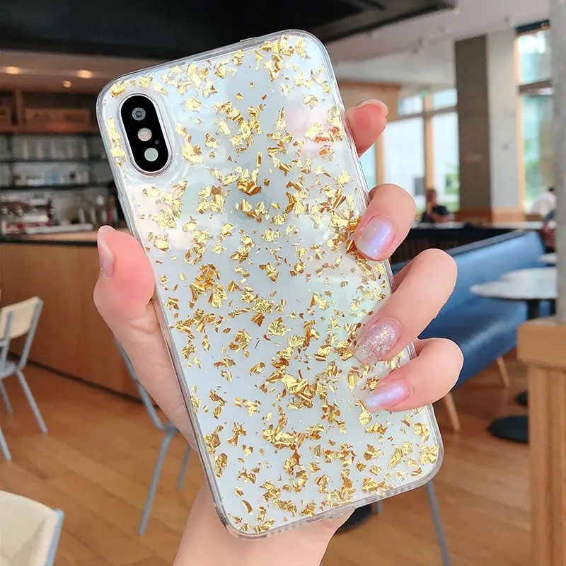 Для iPhone 6S 7 8 Plus X XS MAX 11 Pro для samsung S7edge S8 S9 S10 plus Note 8 9 чехол роскошный блестящий золотой фольга мягкий чехол для телефона