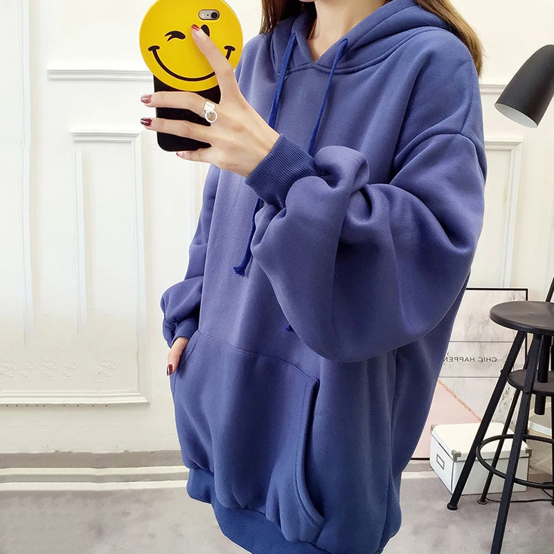 Толстовки женские толстые зимние Harajuku теплые бархатные свободные модные с буквенным принтом с капюшоном Повседневная Женская толстовка с длинным рукавом Милая