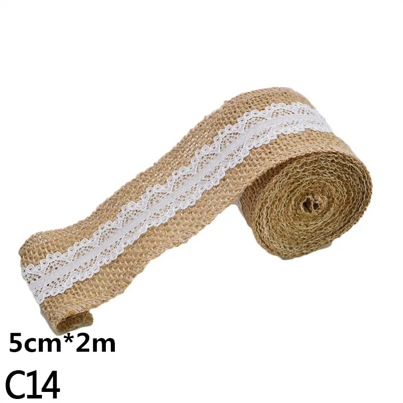 2M 5cm Burlap Rolls Hessian Jute Lace Ribbons Vintage Rustic Wedding Ornaments DIY Craft Supplies Birthday Gift Box Package Rope - Цвет: C14