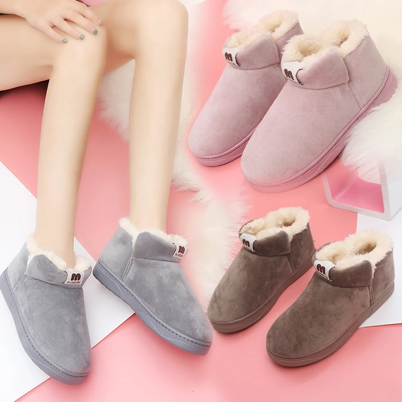 

Women Boots Winter Warm Wool Cotton Ankle Snow Boots Suede Pink Brown Plush Home Shoes Woman Ladies Indoor/outDoor Botas Mujer