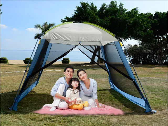 Best price at $140 Cheap Double layer camping tent awning beach tent sun shelter outdoor tent gazebo tent UV protection sunshade without floor mat