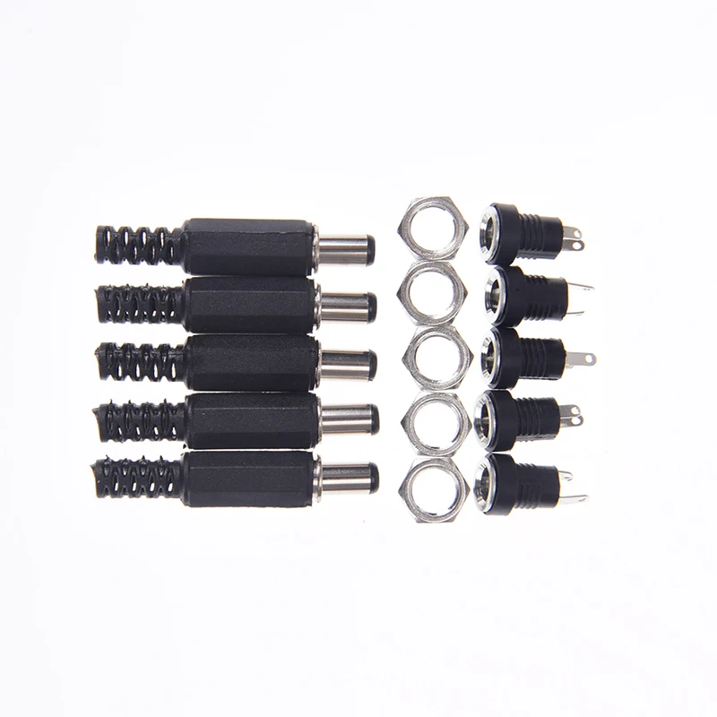 

5pcs/set Dc Power Supply Jack Plug Socket Female Panel Mount Connector DC Power Jack With Plug 5.5x2.1mm