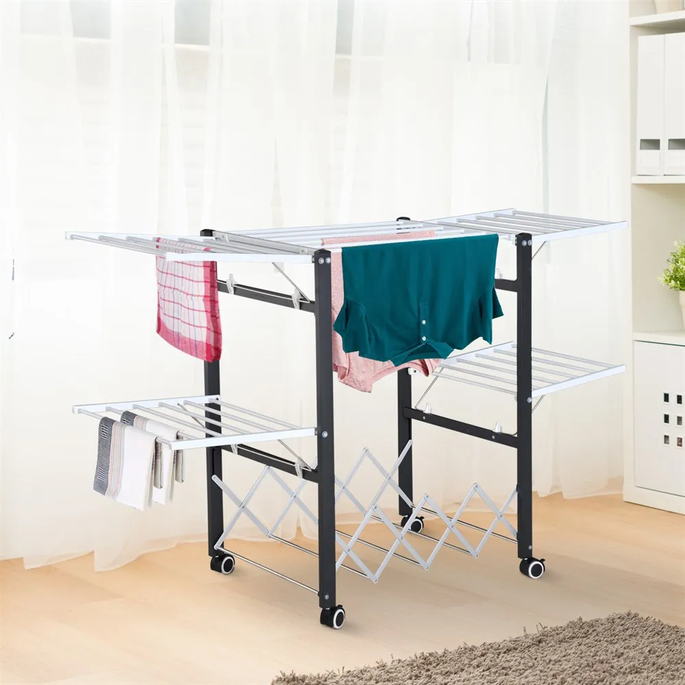 HOMCOM сушилка для одежды складной выдвижной и открытый балкон 157 5x54x101 см см|Полки