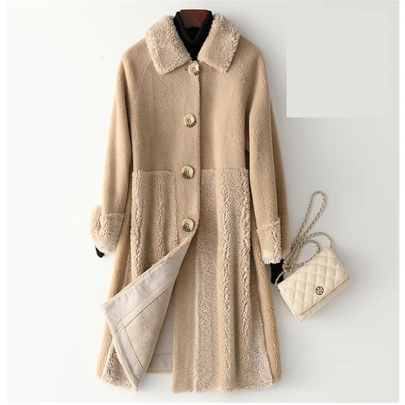 Женская длинная шуба из овечьей шерсти, Осень-зима, новая Корейская Толстая теплая меховая куртка, кашемировое пальто, женская куртка