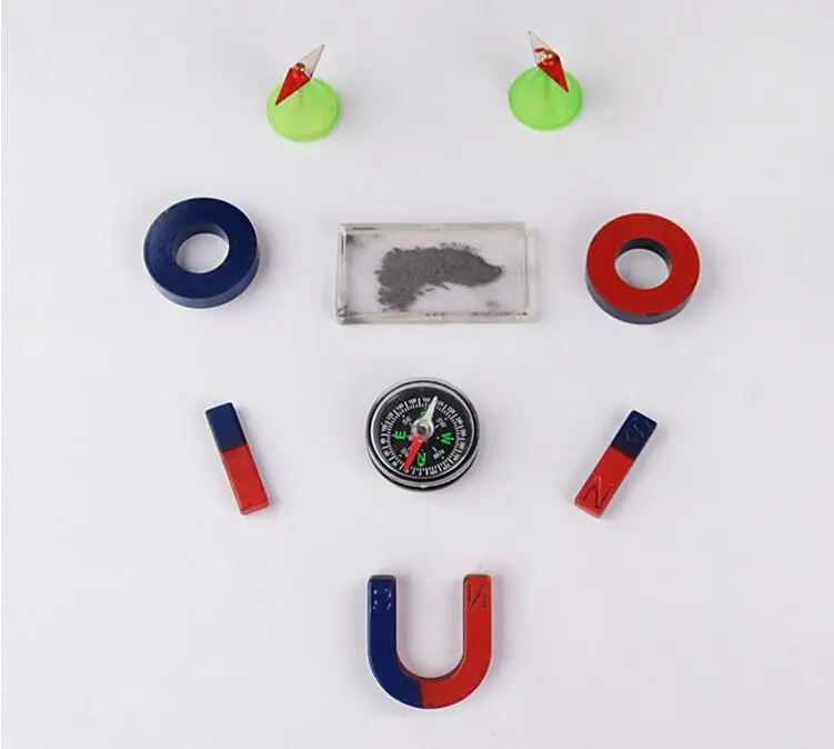 

Free Shipping Magnetic Teaching Horseshoe Magnet U type and compass with two rings two bar magnet/Toy magnet/magnetic needle
