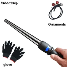 LCD rulos cónico de curling de hierro tubo de cerámica de esmalte de flor cono eléctrico del pelo rizado del pelo general oltage: 110-240 v