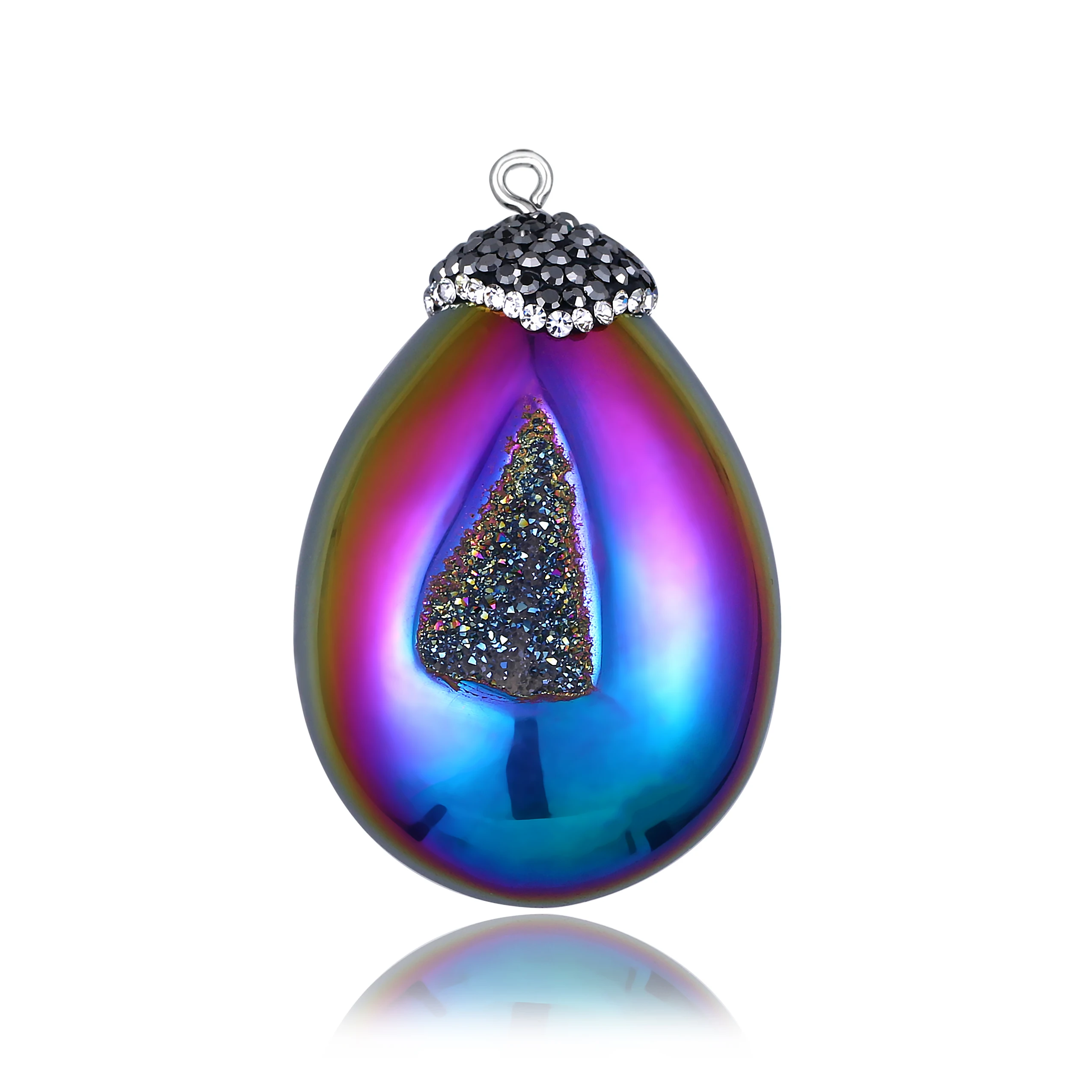 

5PCS Unique Raw Mineral Titanium Rainbow Druzy Agates Pendants & Necklaces Handcraft Smooth Geode Druzy Pendants DIY Stone Charm