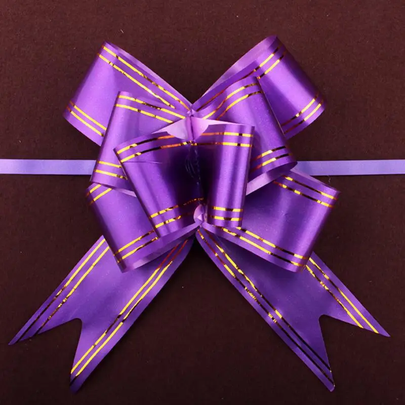 50PCS Large Gold Edge Purple Pull Bows Handmade Ribbon Flowers Wedding
