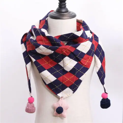 Детский осенне-зимний теплый клетчатый шарф в горошек, хлопковые треугольные шарфы, шаль, хлопковые воротники, теплый детский шейный платок - Цвет: 14