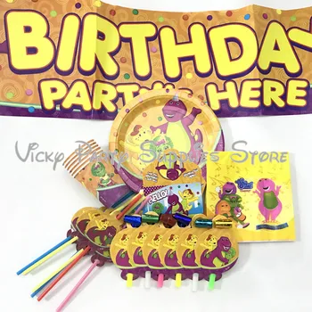 

51pcs/lot Barney Cartoon Dinosaur Disposable Tableware Set Birthay Baby Shower Cup Plate Party Tablware Set Supplies Decoration