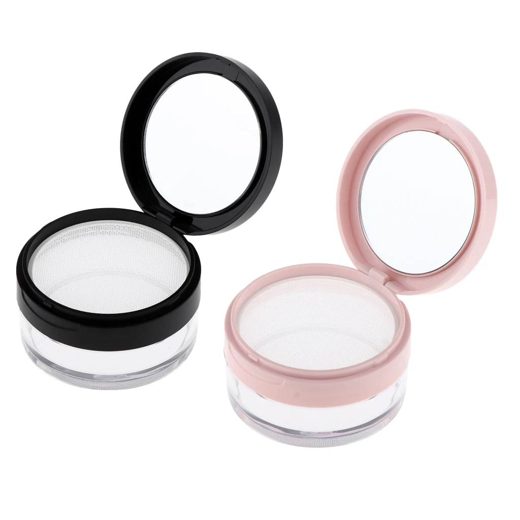

10G Plastic Empty Face Loose Powder Case Makeup Blusher Jar Travel Cosmetic Container Box with Elasticated Sifter & Mirror