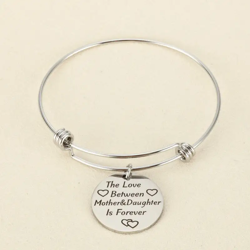

The Love Between Mother& Daughter is Forever Stainless Steel Extendable Bangle Engraved Inspirational Letters Bracelets