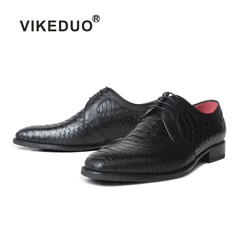

VIKEDUO Genuine Python Skin Men Derby Shoes Black Wedding Office Footwear Bespoke Leather Shoes Formal Dress Shoes Zapato Hombre