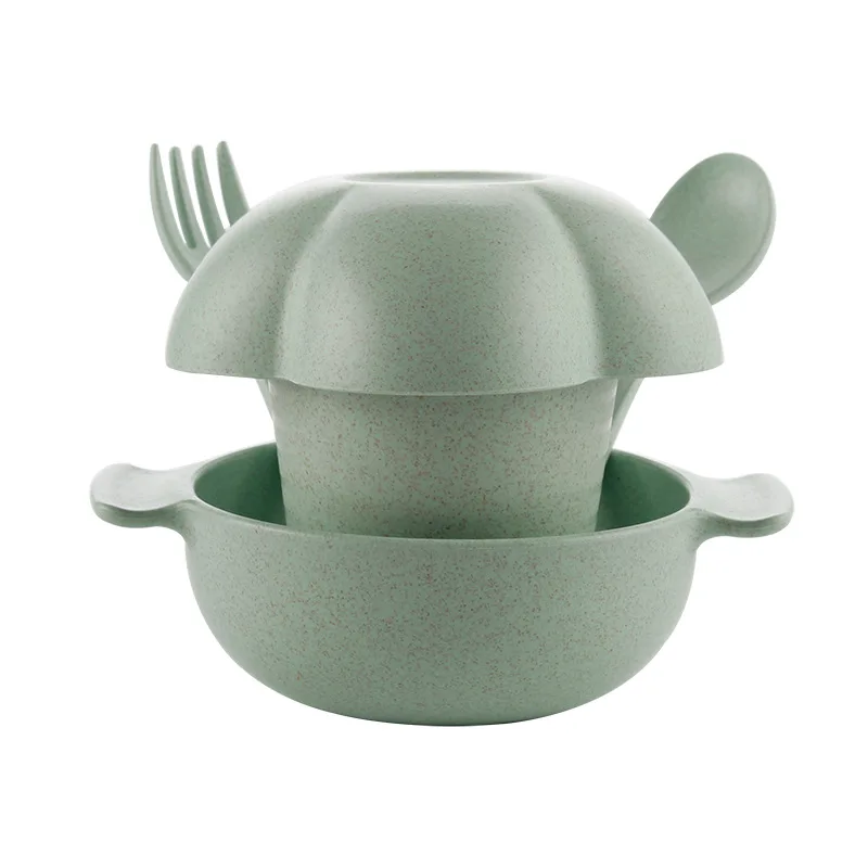 5 шт./компл. набор для кормления с Чаша плиты ложки, вилки Кубок Посуда набор бамбуковое волокно детская посуда BPA бесплатно эко - Цвет: Зеленый