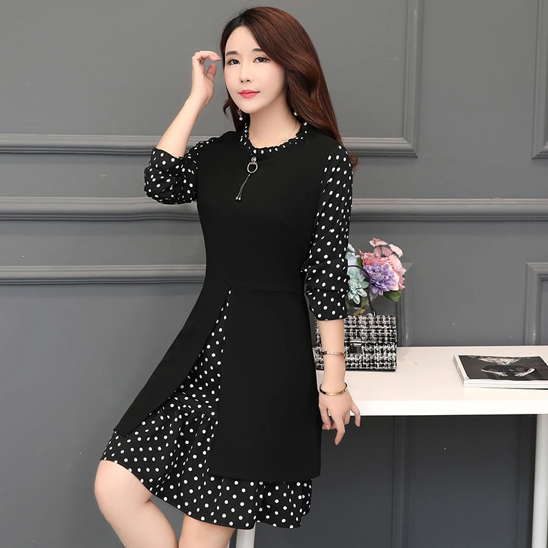 5XL винтажное платье женское 2019 весеннее Новое Женское с длинным рукавом круглым