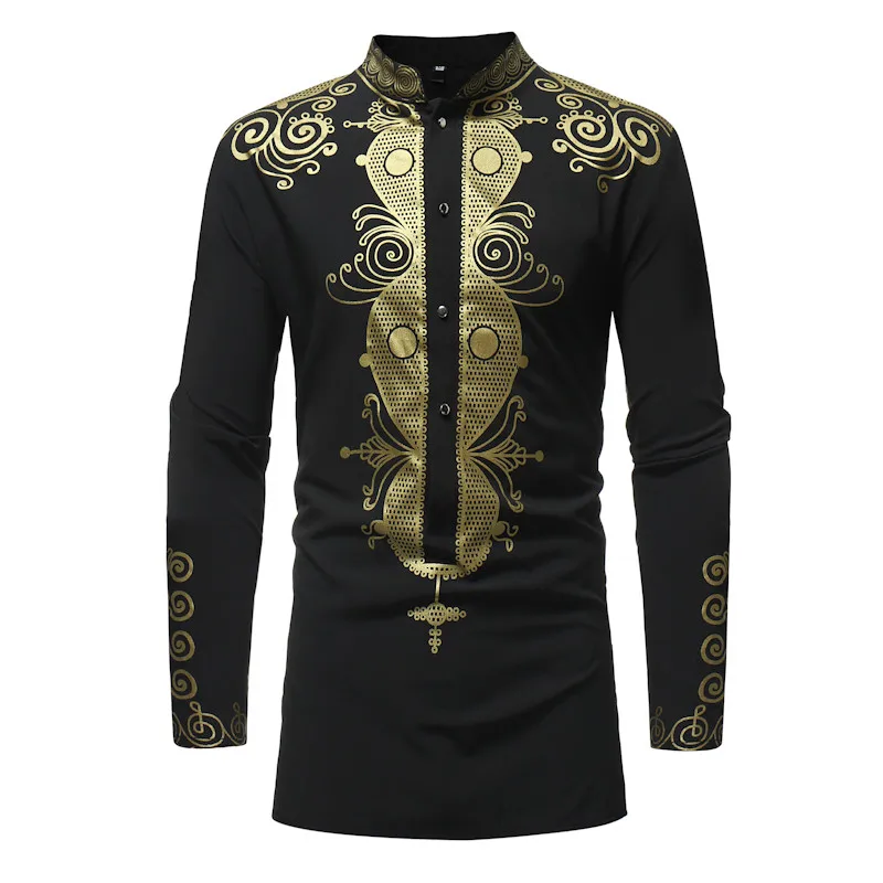 Autumn Men Dashiki Dress Shirt Summer Stand Collar African Shirts Male Fashion Design High Quality Long Sleeve Clothing (1)
