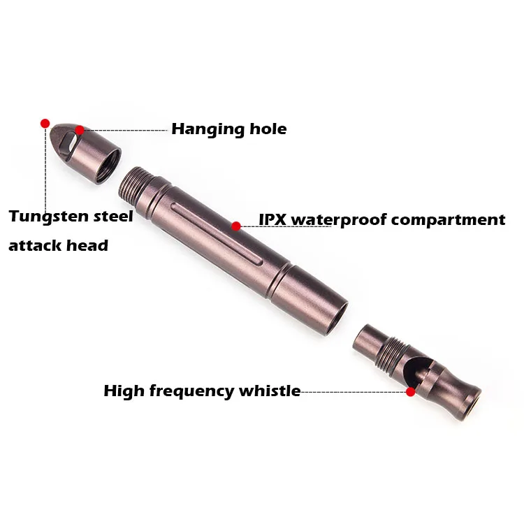 Тактическая ручка из алюминиевого сплава многофункциональный инструмент для выживания водонепроницаемый отсек для самозащиты Вольфрамовая стальная головка и свисток
