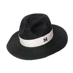 Черная шляпа от солнца широкие поля, из соломы шляпы широкополая джазовая пляжная Солнцезащитная шляпа ковбой Кепки котелок Панамы для