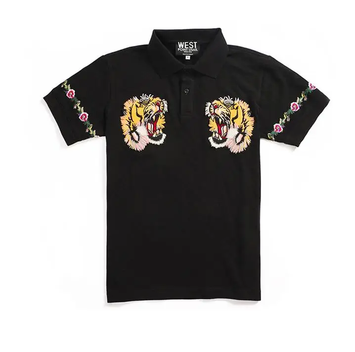 Hohe Neue 2023 Männer Hohe Stickerei Doppel Tiger Kopf Blumen Mode Polo-Shirts Hemd Skateboard Baumwolle Polos Top T # C37_voghion.com