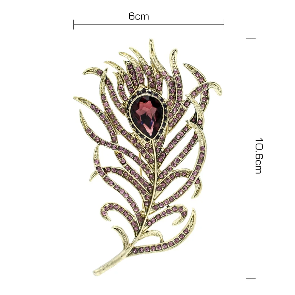 Новые Украшенные стразами Перо брошь Булавки Броши для ювелирных изделий женщина 6710