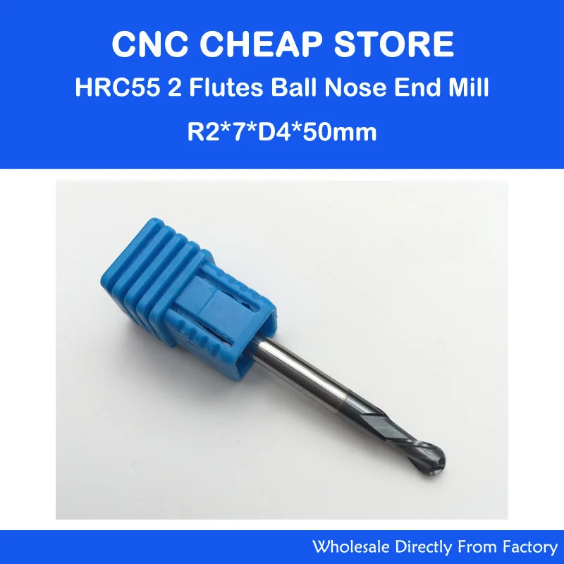 

R2.0*7*50L HRC55 tungsten solid carbide BALL NOSE end mill for CNC milling machine