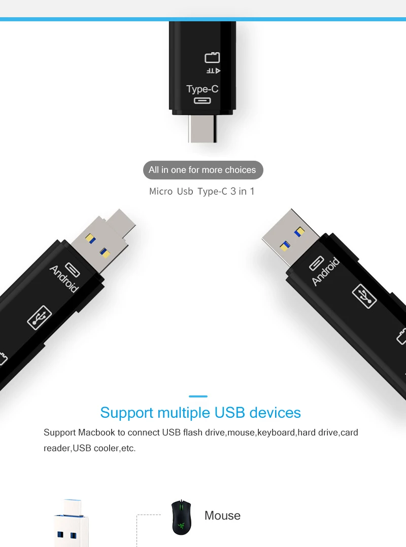 5 в 1 type-C Micro USB кард-ридер USB2.0 Женский OTG TF Micro SD кард-ридер для USB C Xiaomi 6 GALAXY S8 Macbook Pro