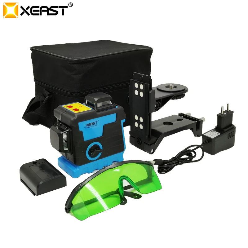 

XEAST 12Lines 3D Green Laser Level Lithium Battery Self-Leveling 360 Horizontal&Vertical Cross Lines Can Use Receiver