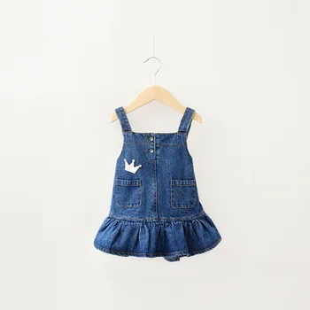 

Denim Dress Fashion 2018 Summer Girls Dress Costume Cute Crown Baby Girls Clothing Jeans Strap Dress Kids Dresses For Girl
