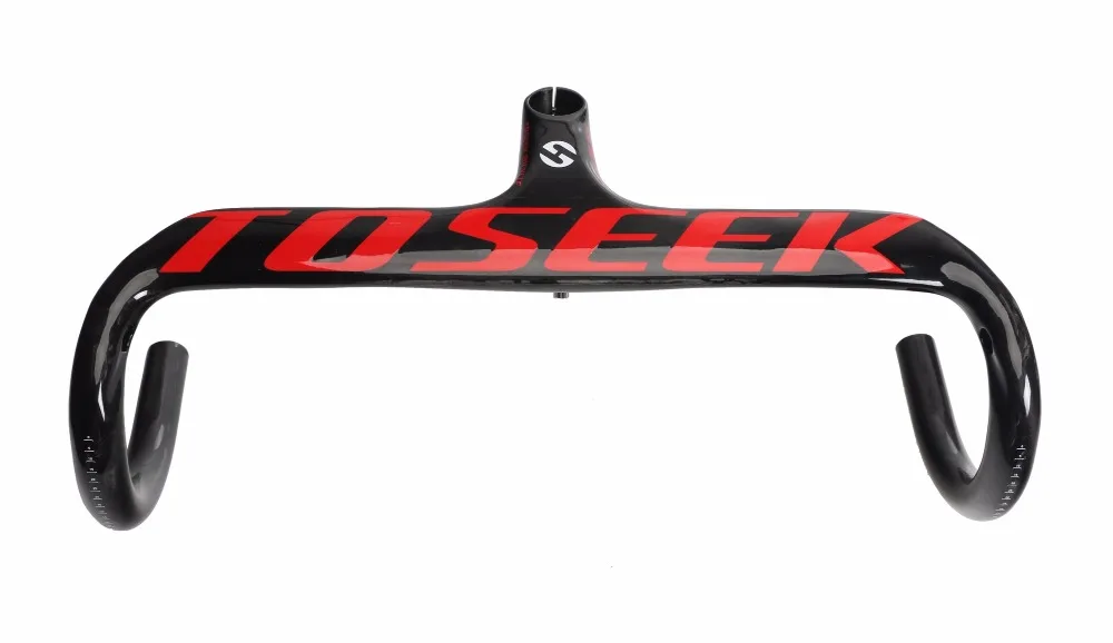 TOSEEK полный UD дороги углерода руль для велосипеда, изогнутый Велосипедный спорт встроенный вынос руля 400/420/440 мм красный логотип 325 г