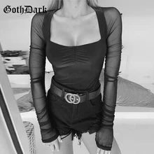Готический черный сетчатый боди для женщин в готическом стиле, прозрачное лоскутное боди с длинным рукавом и квадратным вырезом, сексуальные боди, осень, мода