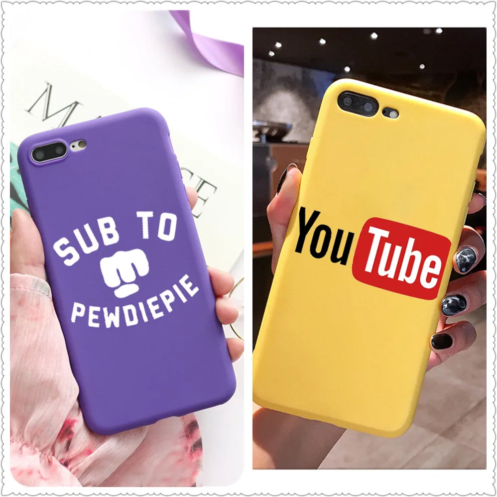youtube pewdiepie Candy Color TPU Case phone For iphoneX  XS XR XSMAX Felix Arvid Ulf Kjellberg Red Yellow purple Cover