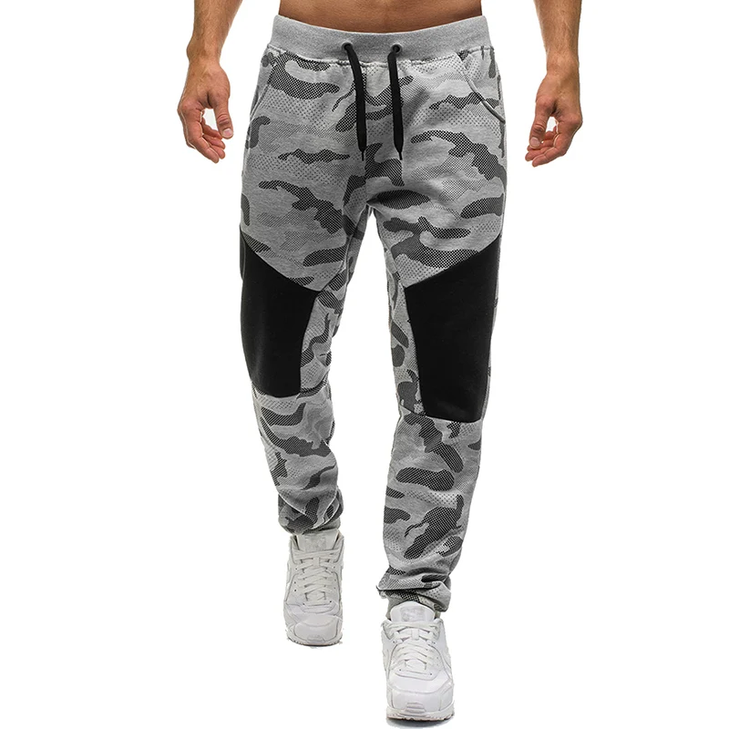 

Sping Autumn Men Pants Casual Cotton Comfortable Camo Patchwork Hip Hop Jogging Trousers Men Gray Green Sport Pants Men CJW 2019